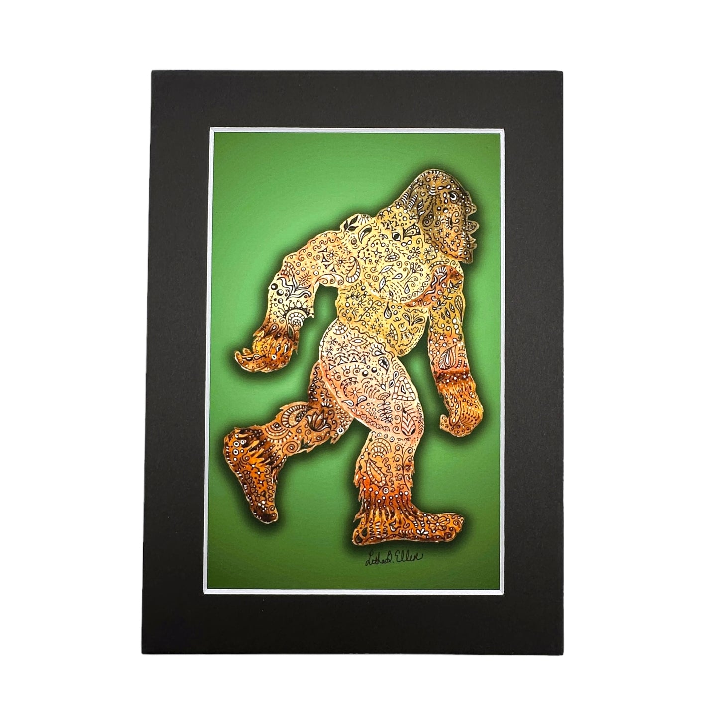 Bigfoot Giclee Print, Black Mat, Original Artwork in 3 Sizes - Unique Wall Art Gift