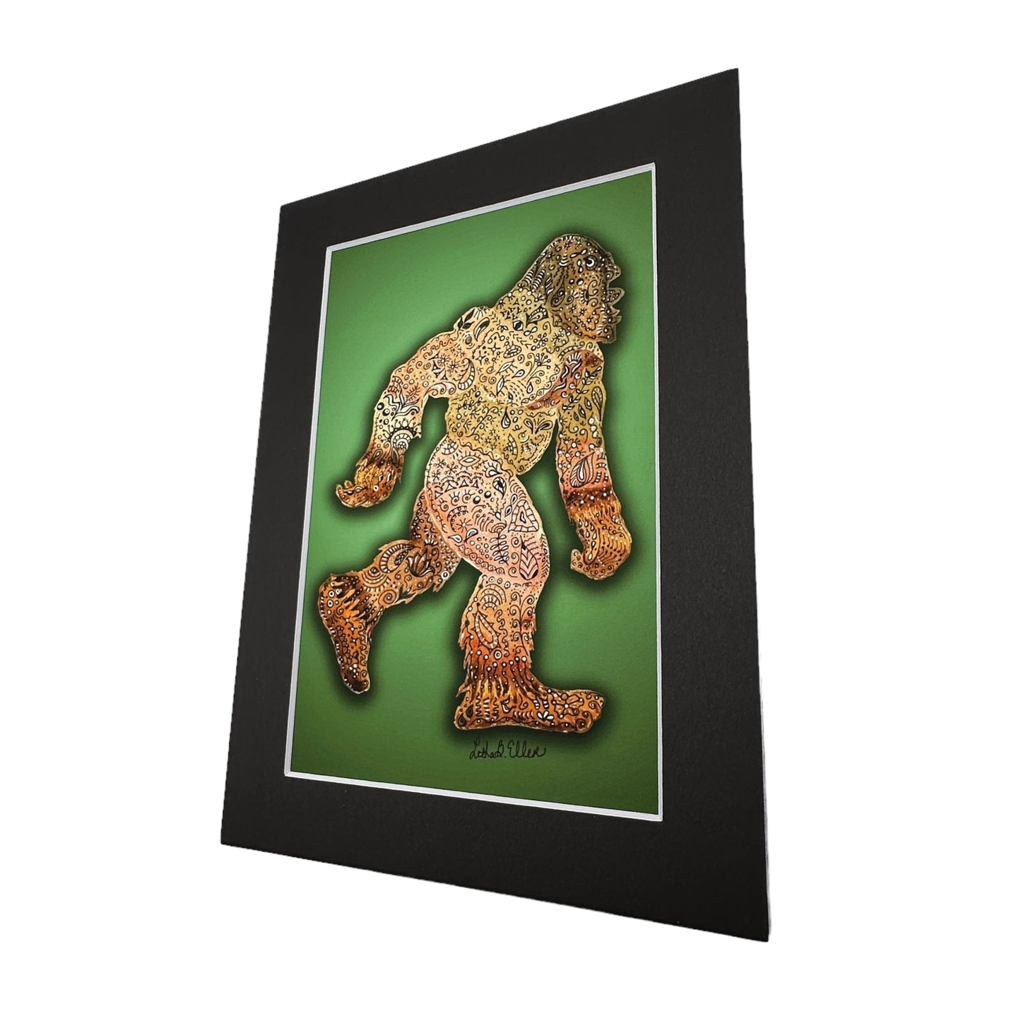 Bigfoot Giclee Print, Black Mat, Original Artwork in 3 Sizes - Unique Wall Art Gift
