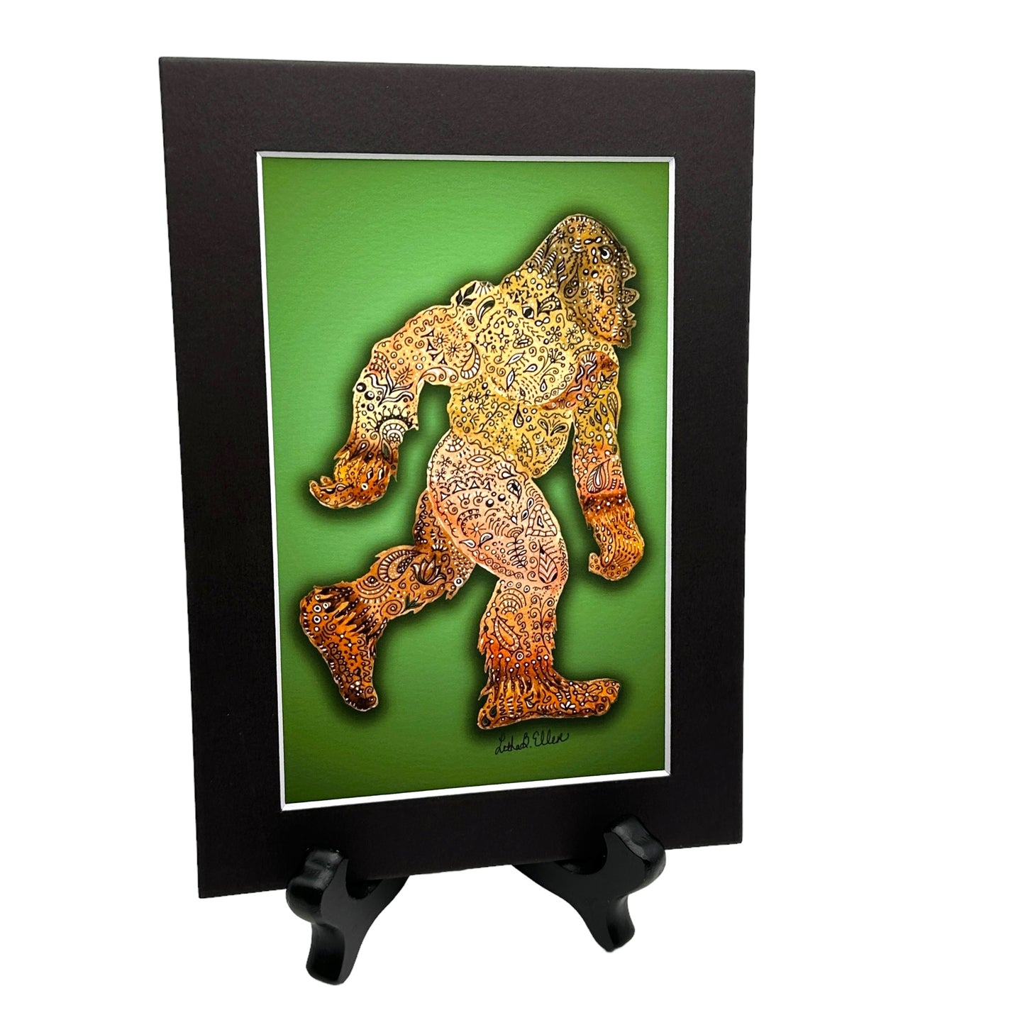 Bigfoot Giclee Print, Black Mat, Original Artwork in 3 Sizes - Unique Wall Art Gift