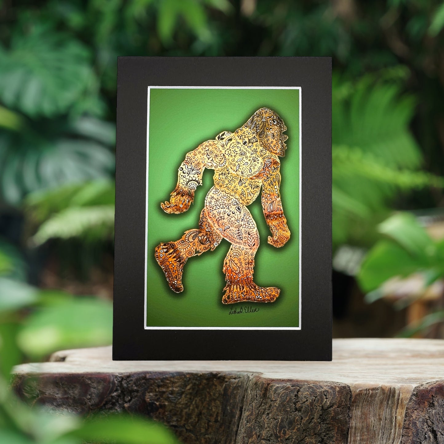 Bigfoot Giclee Print, Black Mat, Original Artwork in 3 Sizes - Unique Wall Art Gift