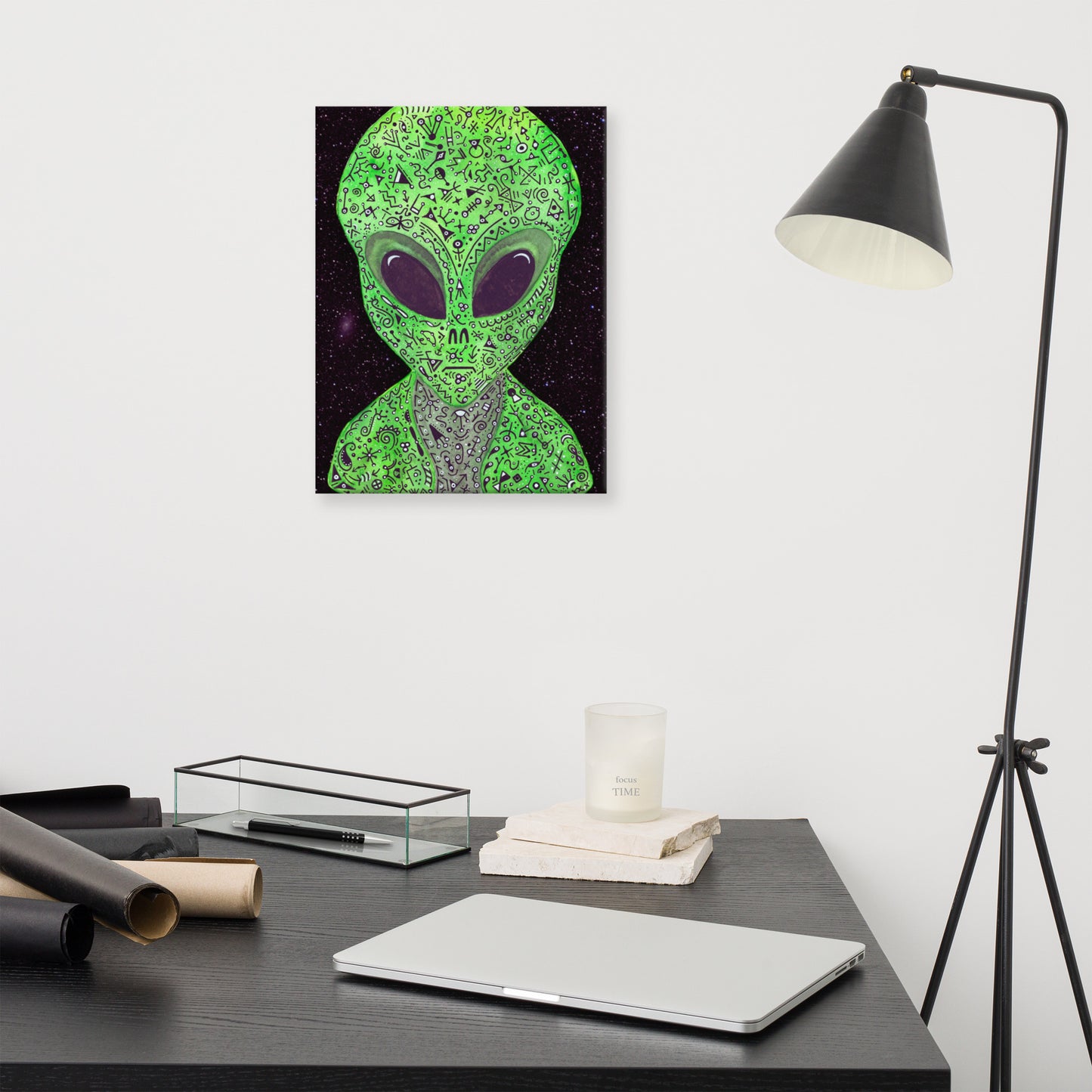 Alien Canvas Wall Art-From My Hand-Painted Art! Extraterrestrial, Cosmic, Outer Space, Alien-themed, UFO, Space Creature