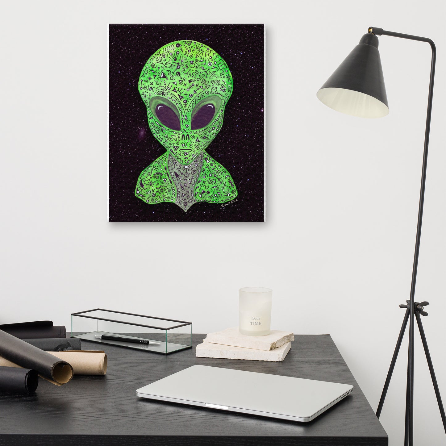 Alien Canvas Wall Art-From My Hand-Painted Art! Extraterrestrial, Cosmic, Outer Space, Alien-themed, UFO, Space Creature