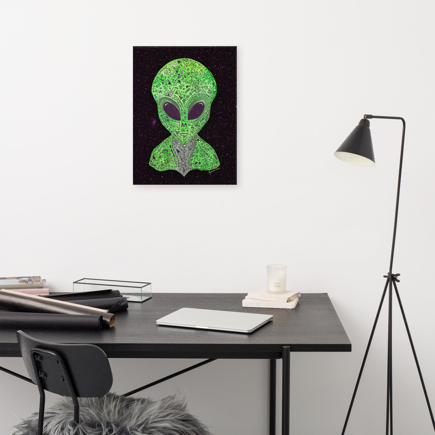 Alien Canvas Wall Art-From My Hand-Painted Art! Extraterrestrial, Cosmic, Outer Space, Alien-themed, UFO, Space Creature