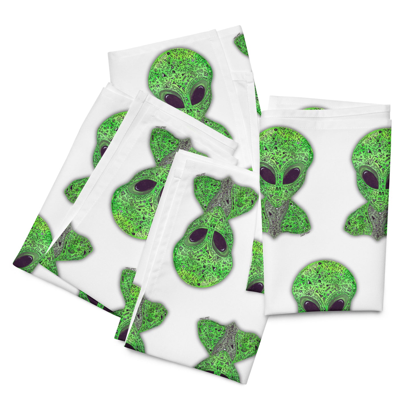 Alien Original Art Unique Cloth Napkin Set - Set of Hand-Painted Alien Linens, SciFi Themed Table Decor, Ideal Gift for UFO Enthusiast