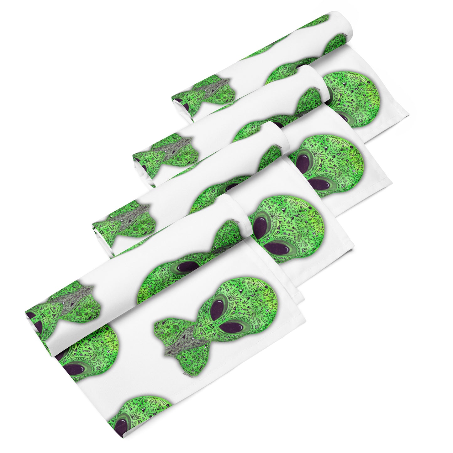 Alien Original Art Unique Cloth Napkin Set - Set of Hand-Painted Alien Linens, SciFi Themed Table Decor, Ideal Gift for UFO Enthusiast