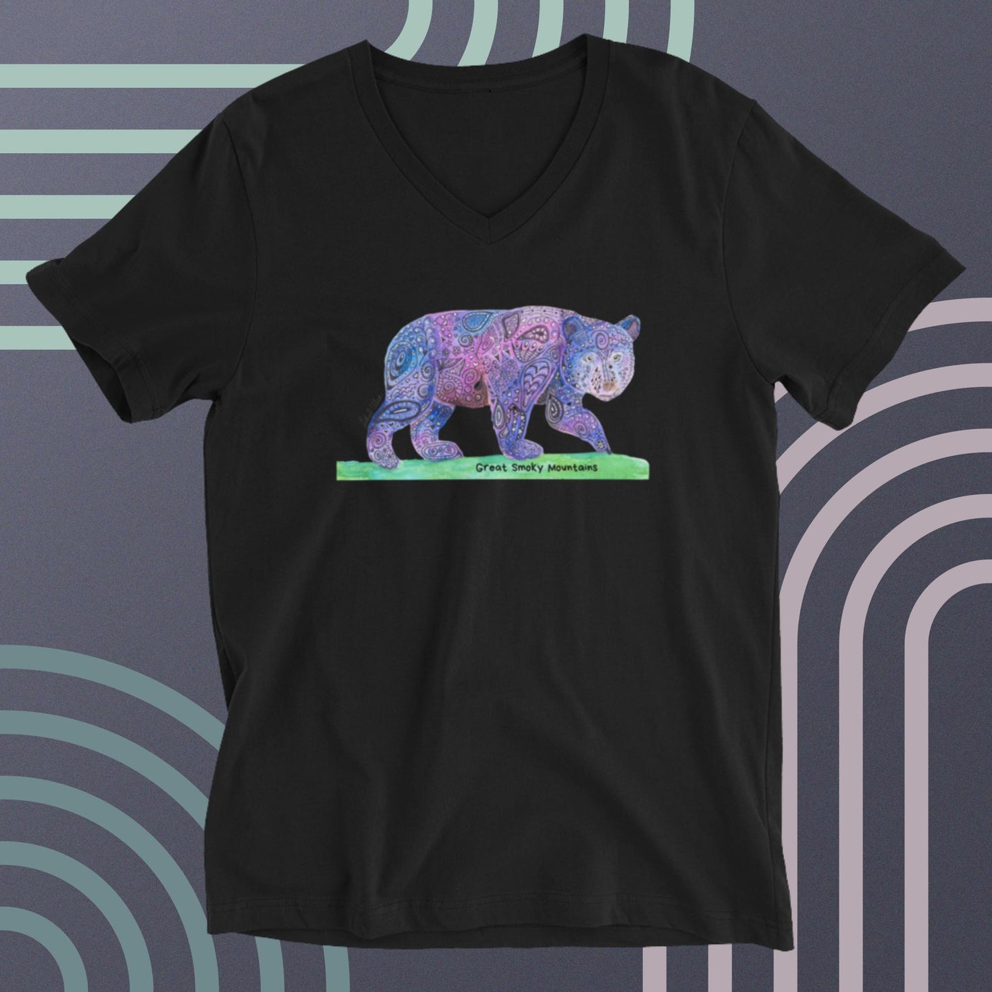 Smoky Mountain Bear Unisex Short Sleeve V-Neck T-Shirt