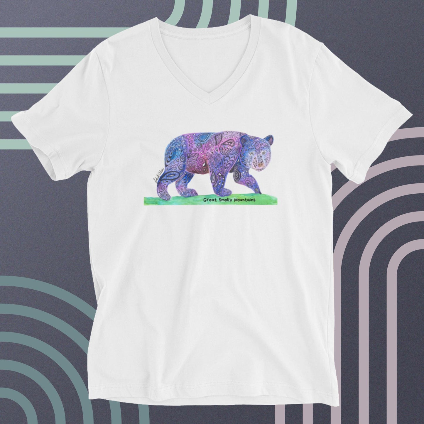 Smoky Mountain Bear Unisex Short Sleeve V-Neck T-Shirt