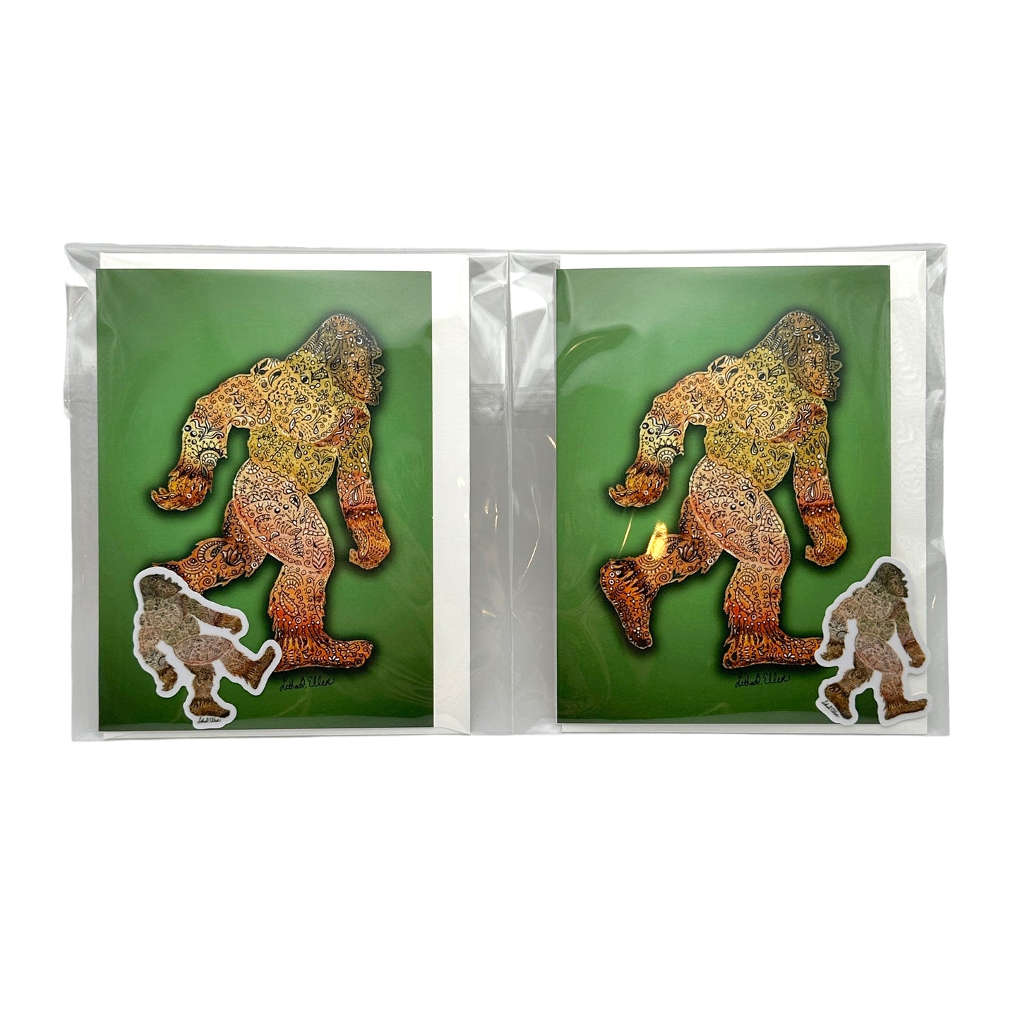 Bigfoot Greeting Card 2-Pack - Sasquatch Blank Cards with 2 Decals, All Occasions, Unique Gift for Cryptid Lovers