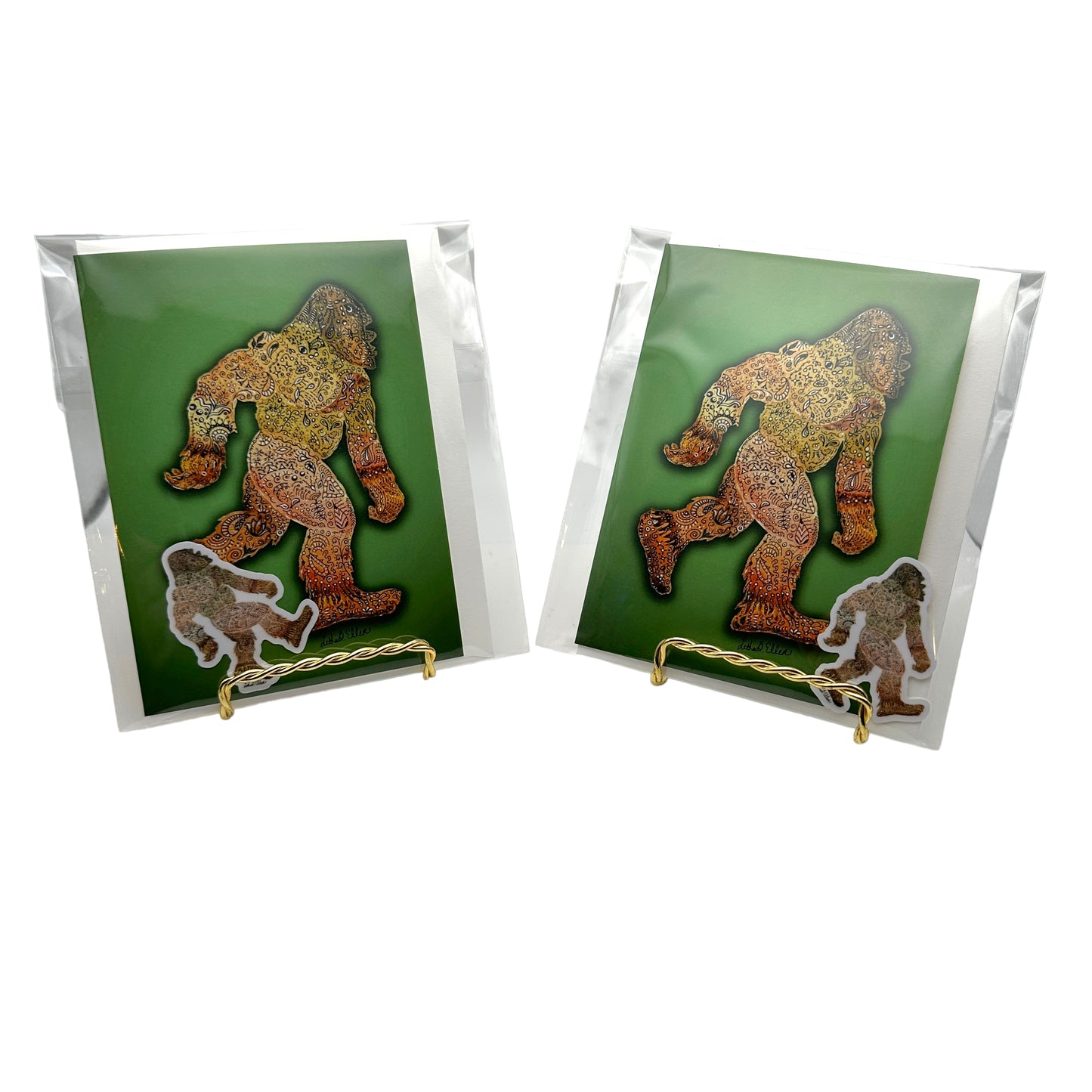 Bigfoot Greeting Card 2-Pack - Sasquatch Blank Cards with 2 Decals, All Occasions, Unique Gift for Cryptid Lovers