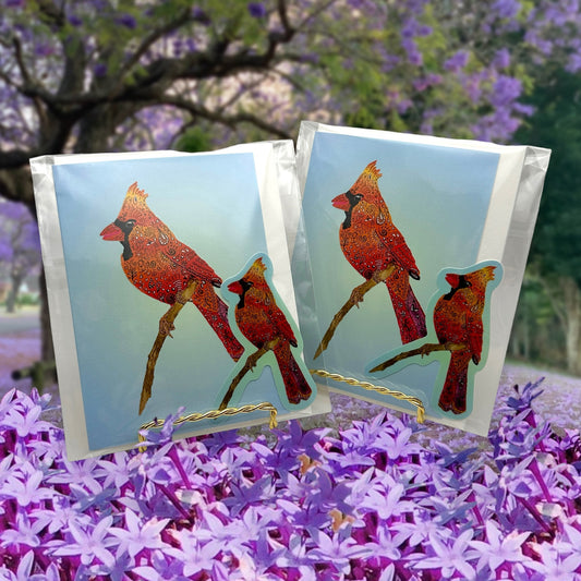 Cardinal Blank Greeting Card 2-Pack +2 Small Decals