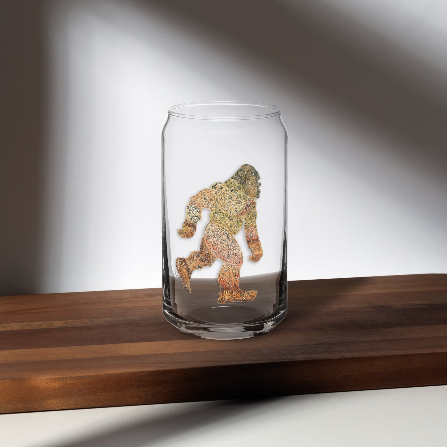 Bigfoot / Sasquatch Original Artwork Beer Glass - Bigfoot Can Glass, Great for Cabin Decor or Unique Gift for Crypto Fans, Groomsmen Gift