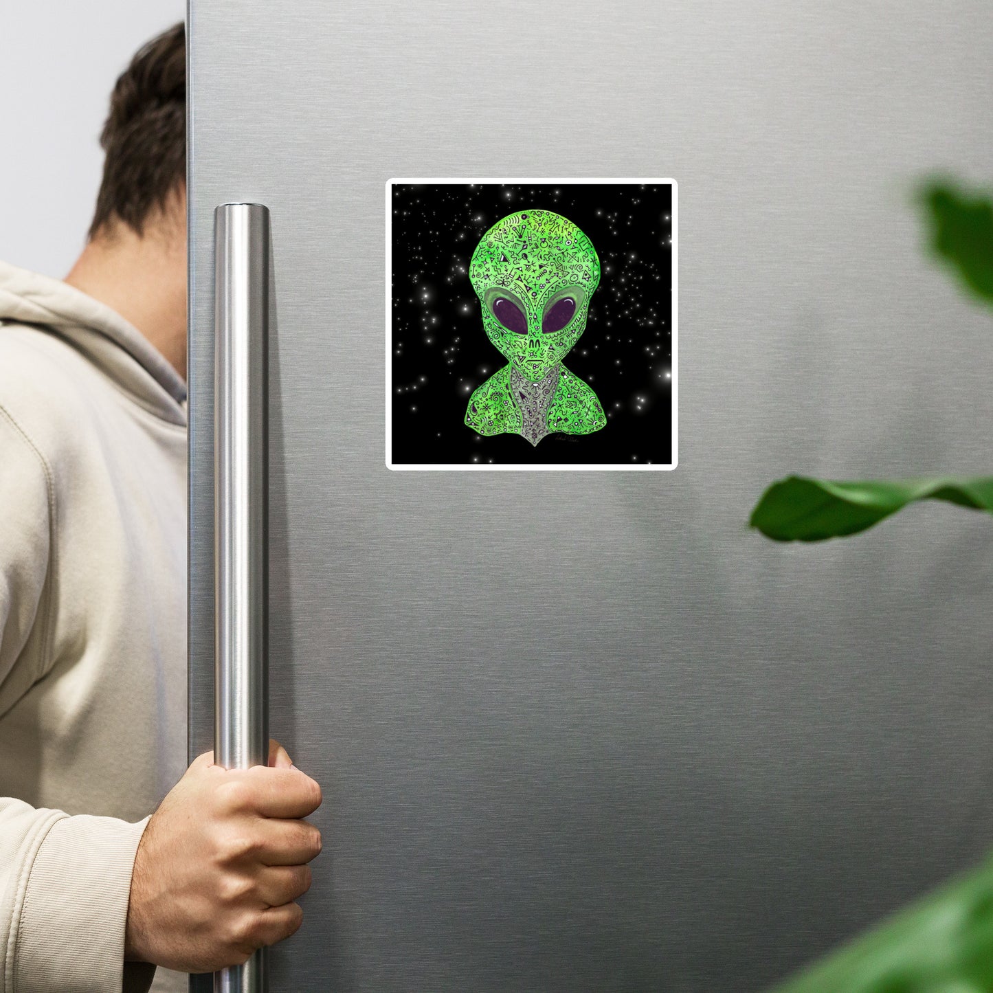 Alien Vinyl Magnet From Original Artwork, Matte Finish, Perfect for Fridge Decor or Geek Gift; Sci-Fi, Space