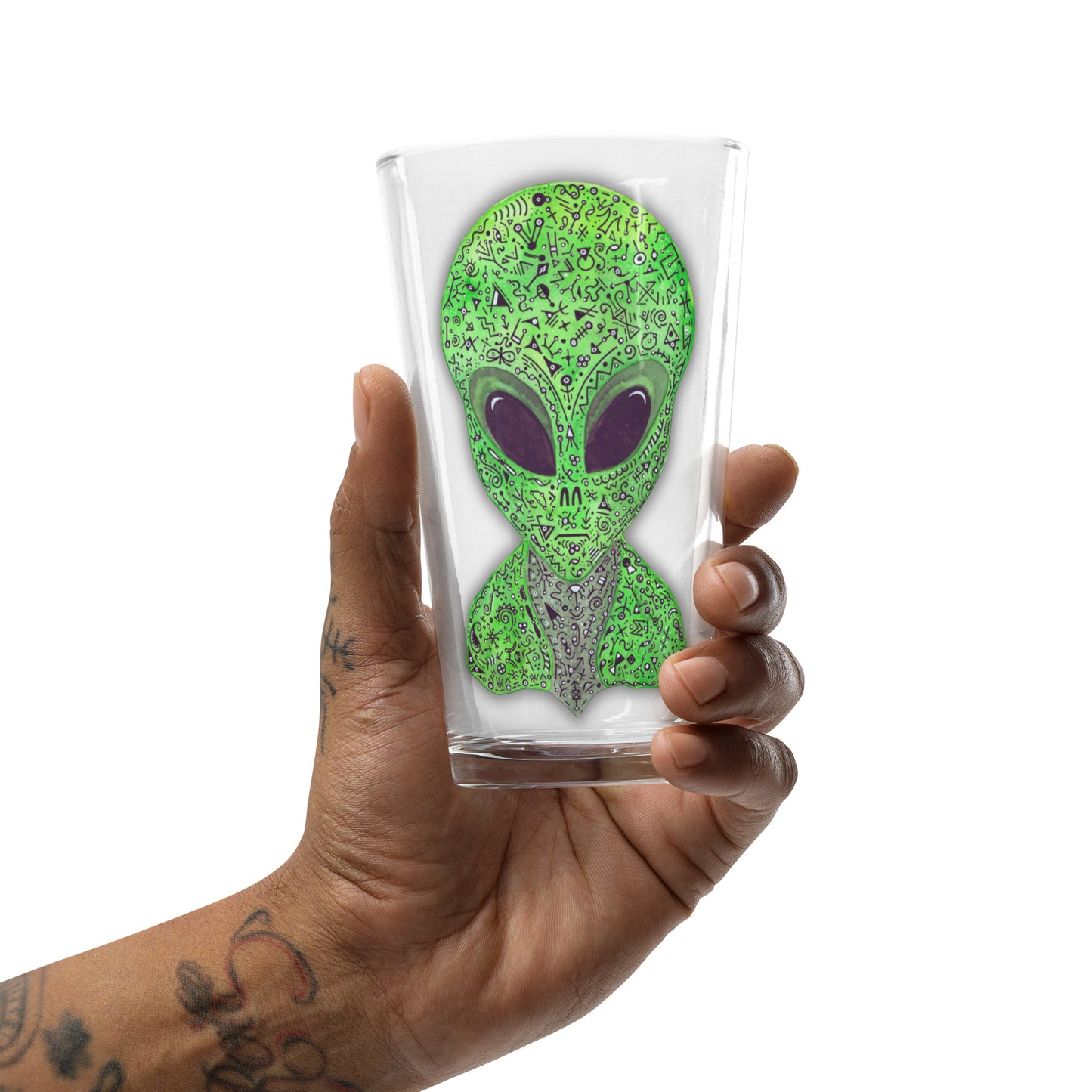 Alien SciFi Art Pint Glass - Collectible Shaker Glass from Original Painting - Must-Have for Home Bar - Great Geek Gift!