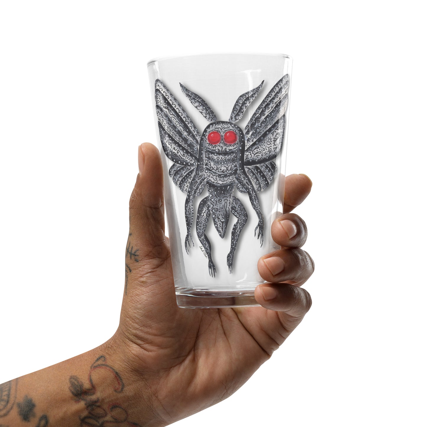 Mothman Shaker Pint Glass, Original Artwork, Unique Drinkware, Perfect Cryptid Lover Gift