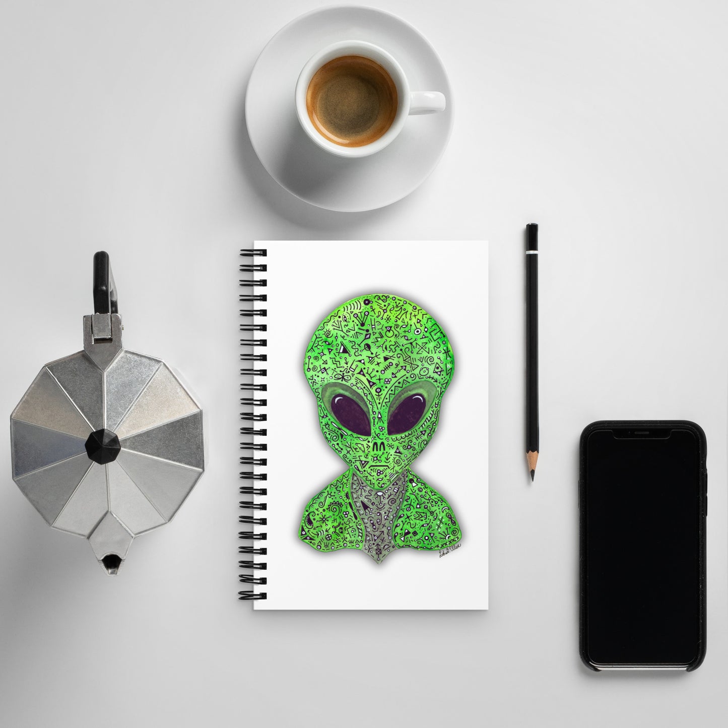 Alien Spiral Notebook - Unique Artwork Cover, Dotted Pages for Journaling, Perfect Gift for Sci-Fi Lovers