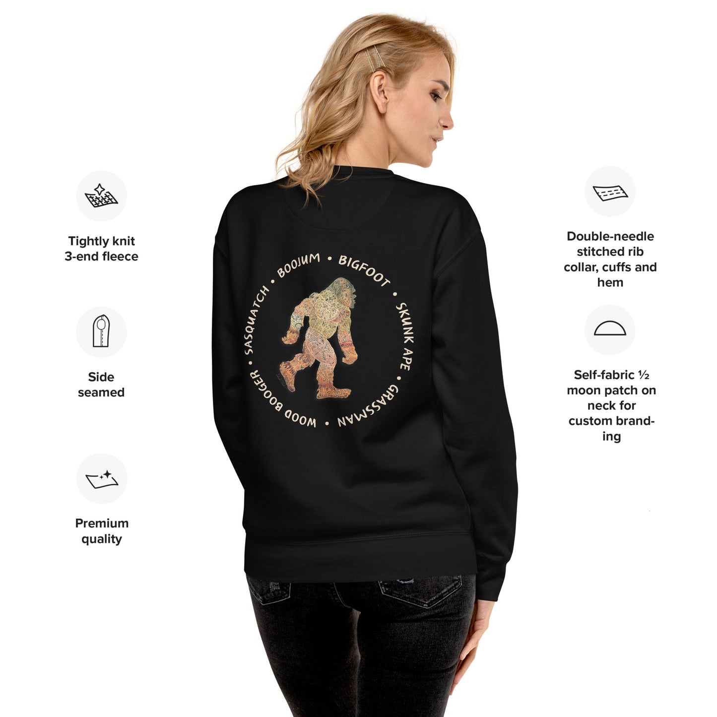 Bigfoot Unisex Sweatshirt - High-Quality Cotton Blend with Eye-Catching Back Image - Adventure Apparel - Novelty Gift for Cryptozoologist