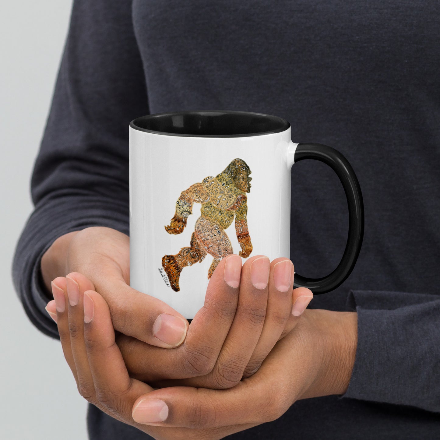 Bigfoot Unique Artwork Mug - Ceramic Sasquatch Coffee Cup - Ideal for Cryptozoology Fans - Legendary Gift for Him; Hand Painted Design Active