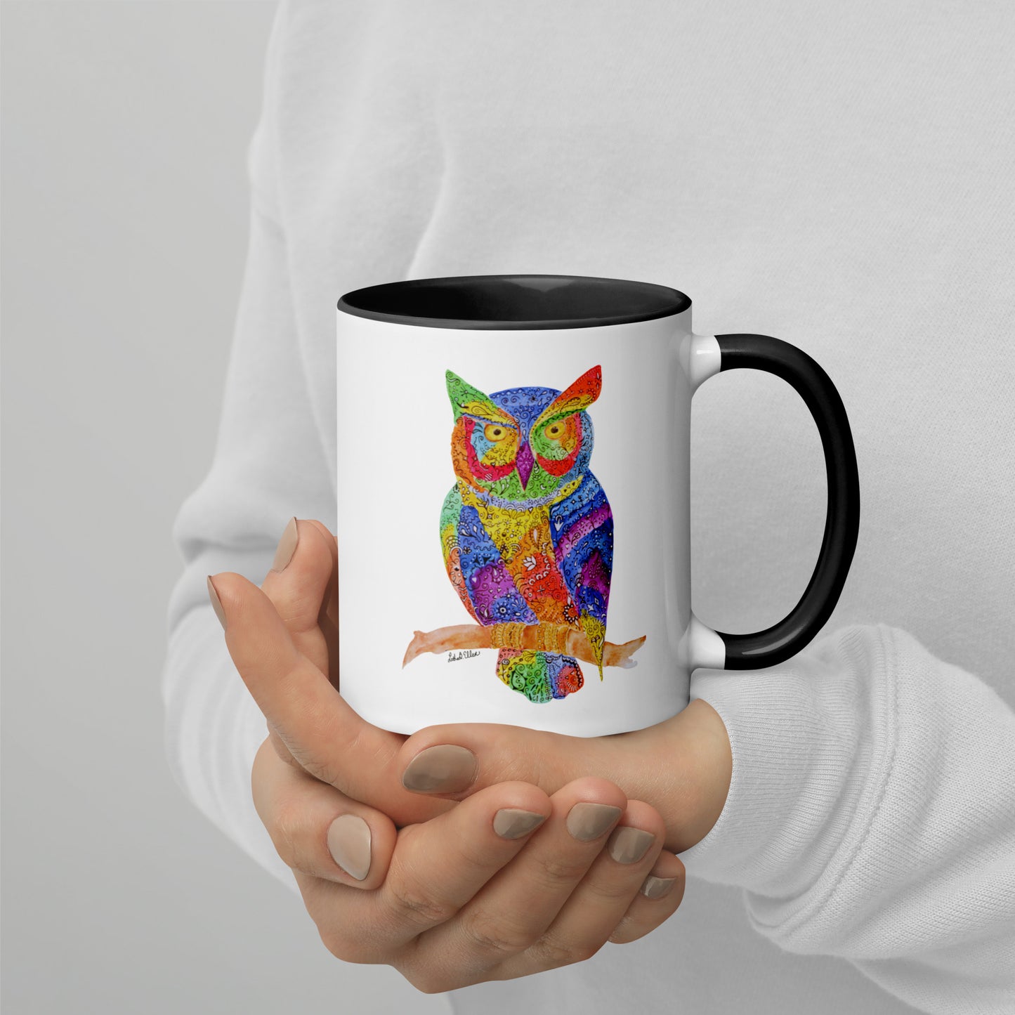 Owl Mug Featuring Original Hennamal Art & Colorful Interior- Cozy Tea Cup - Great Birthday or Housewarming Gift