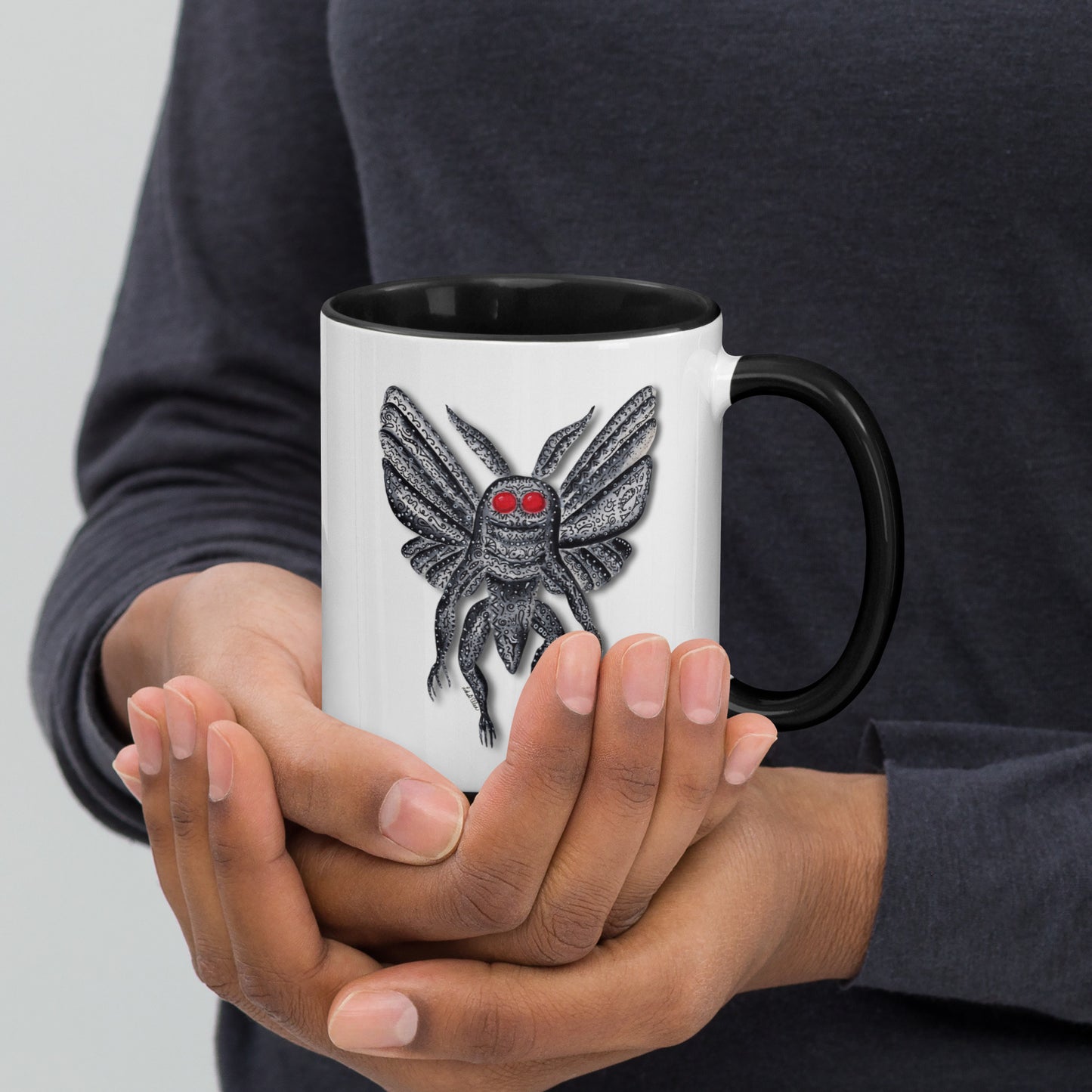 Mothman Mug with Color Inside, Original Artwork Coffee Cup, Unique Cryptid Lover's Gift