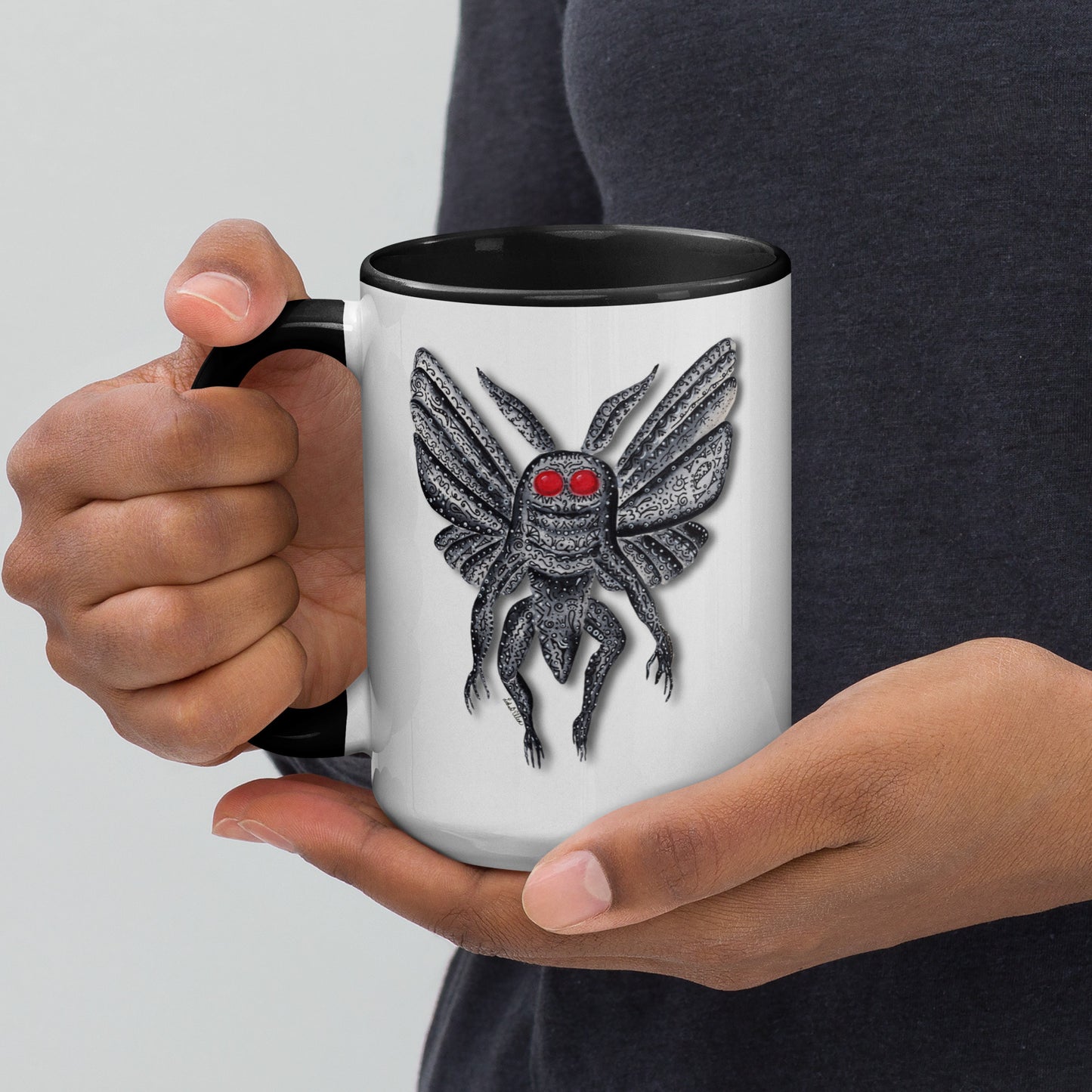 Mothman Mug with Color Inside, Original Artwork Coffee Cup, Unique Cryptid Lover's Gift