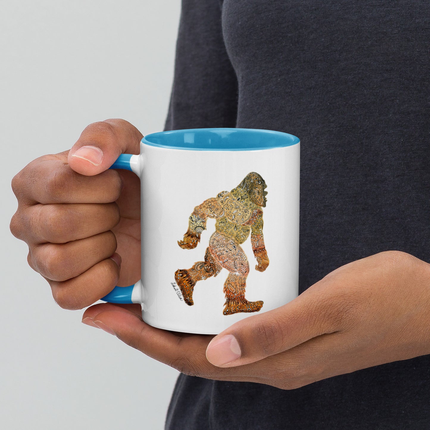 Bigfoot Unique Artwork Mug - Ceramic Sasquatch Coffee Cup - Ideal for Cryptozoology Fans - Legendary Gift for Him; Hand Painted Design Active