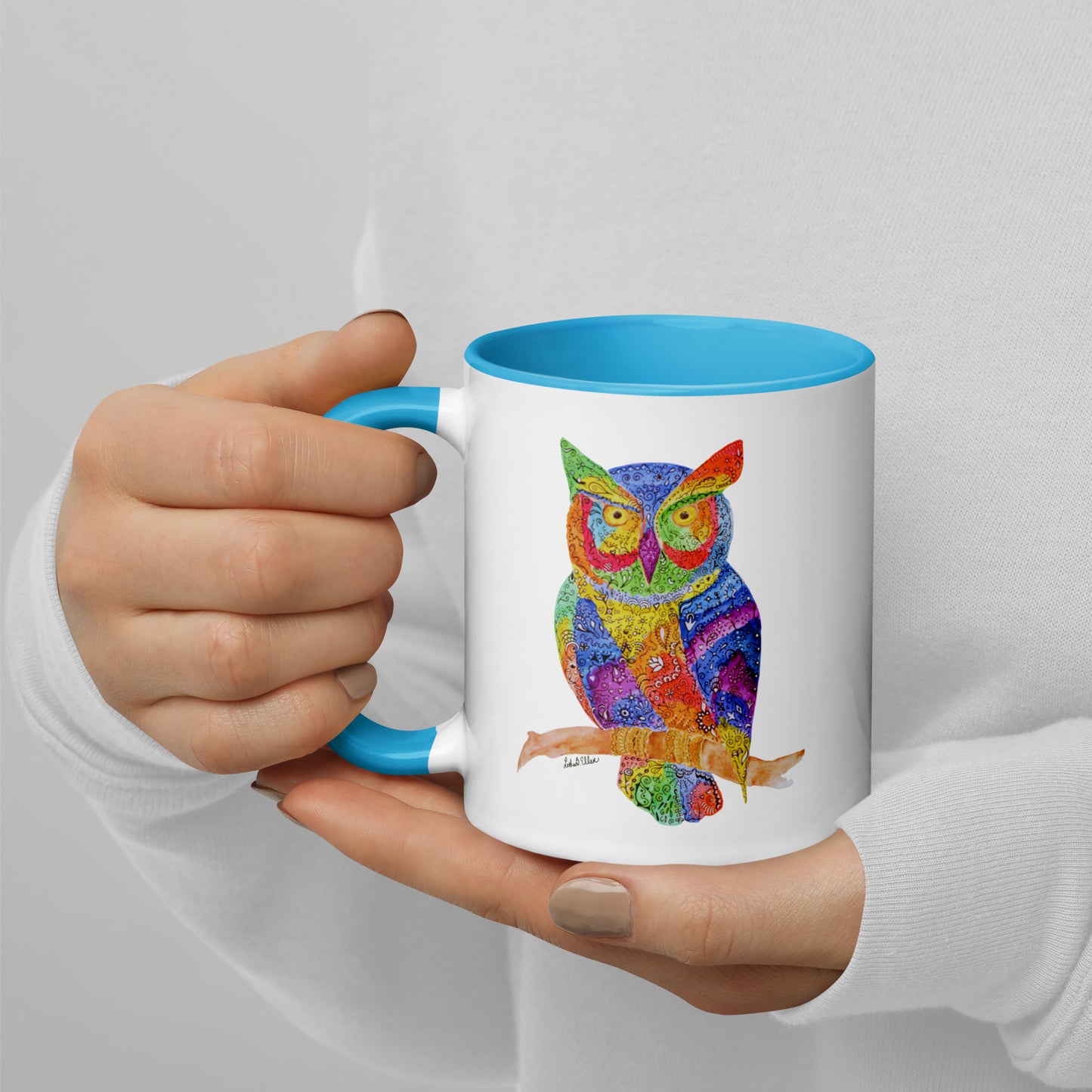 Owl Mug Featuring Original Hennamal Art & Colorful Interior- Cozy Tea Cup - Great Birthday or Housewarming Gift