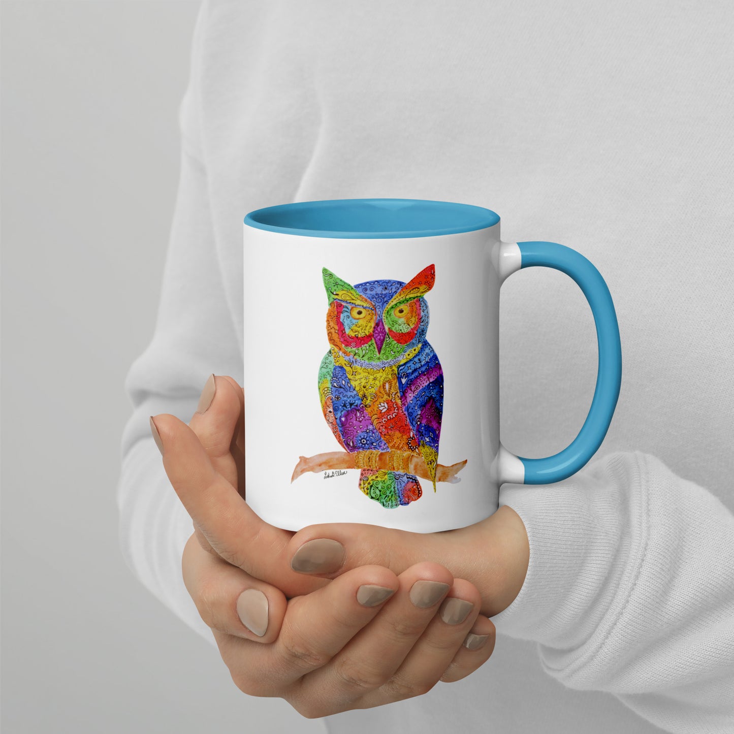 Owl Mug Featuring Original Hennamal Art & Colorful Interior- Cozy Tea Cup - Great Birthday or Housewarming Gift