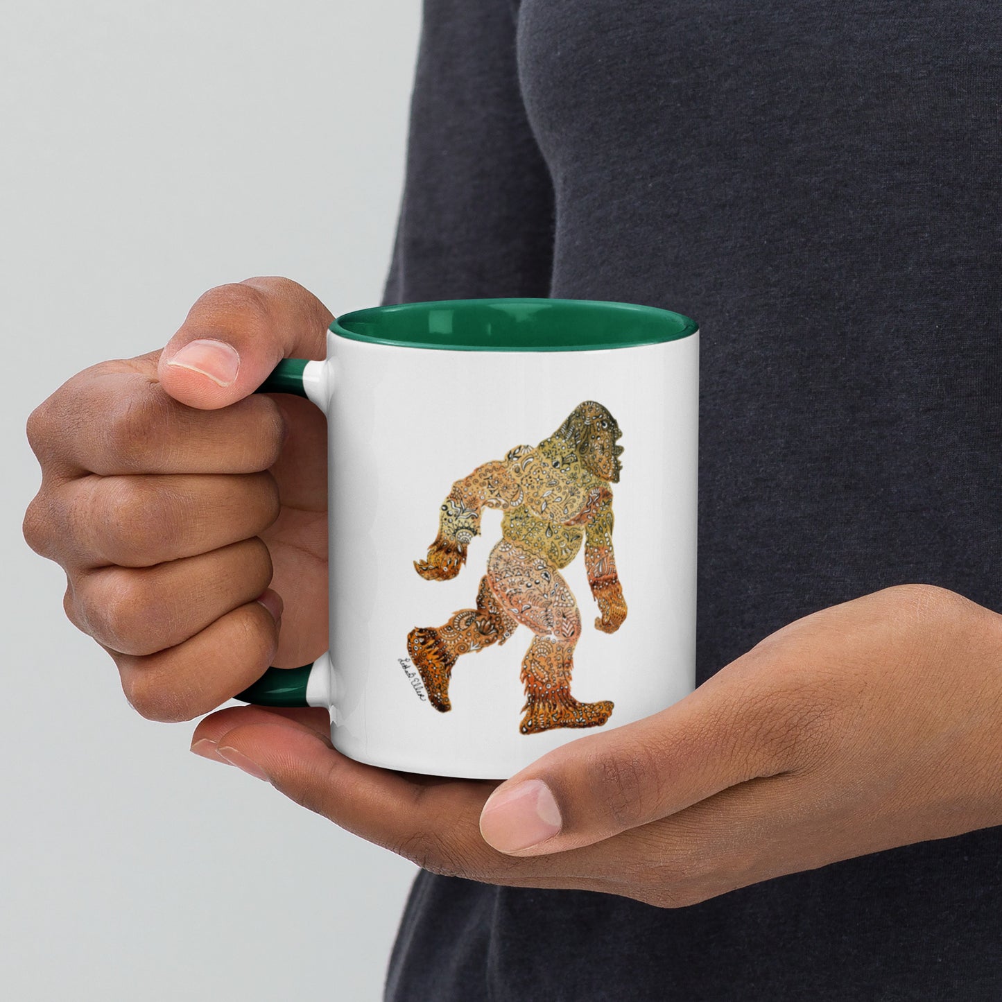 Bigfoot Unique Artwork Mug - Ceramic Sasquatch Coffee Cup - Ideal for Cryptozoology Fans - Legendary Gift for Him; Hand Painted Design Active