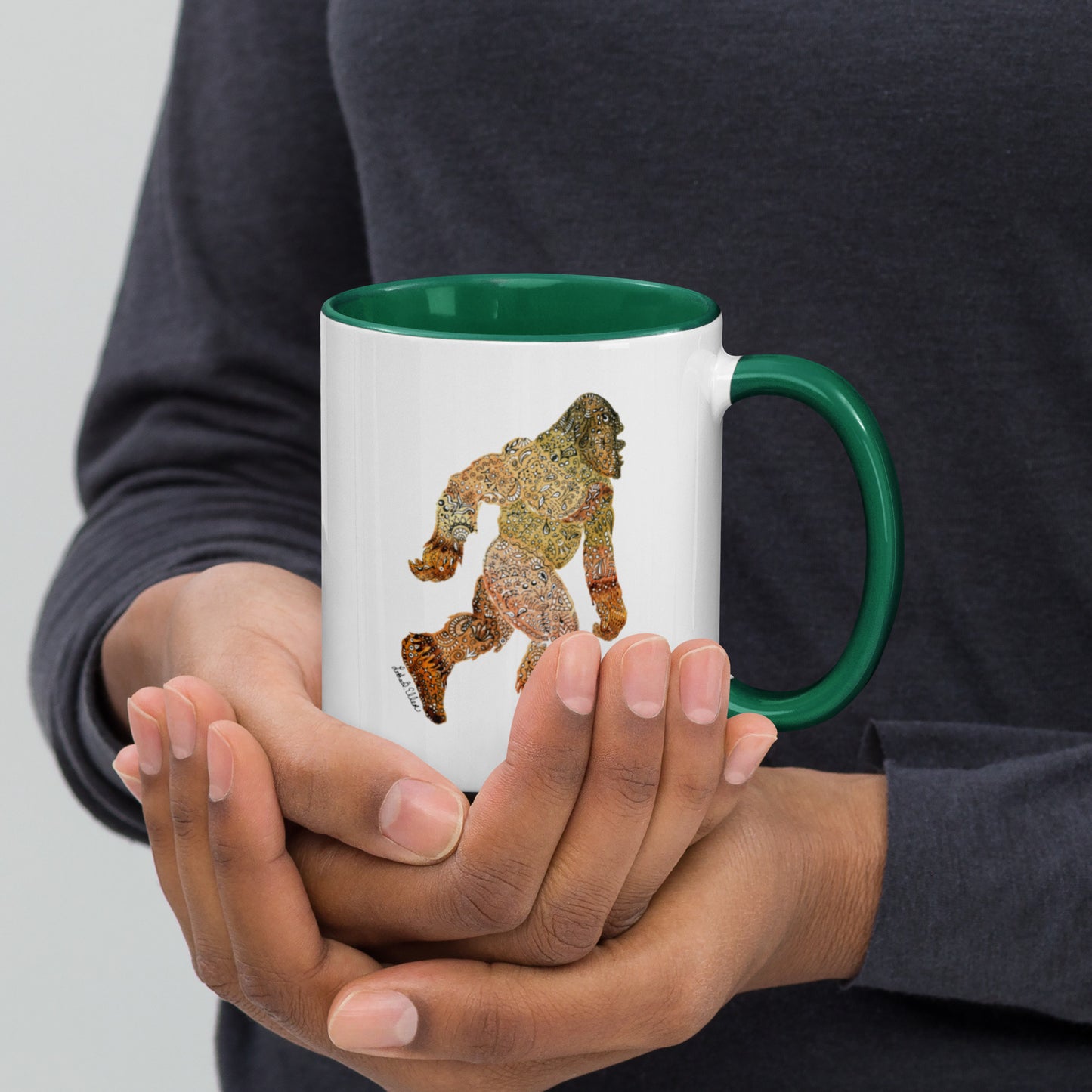 Bigfoot Unique Artwork Mug - Ceramic Sasquatch Coffee Cup - Ideal for Cryptozoology Fans - Legendary Gift for Him; Hand Painted Design Active