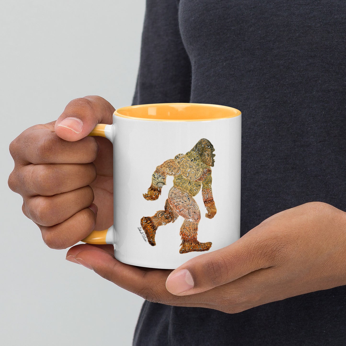 Bigfoot Unique Artwork Mug - Ceramic Sasquatch Coffee Cup - Ideal for Cryptozoology Fans - Legendary Gift for Him; Hand Painted Design Active