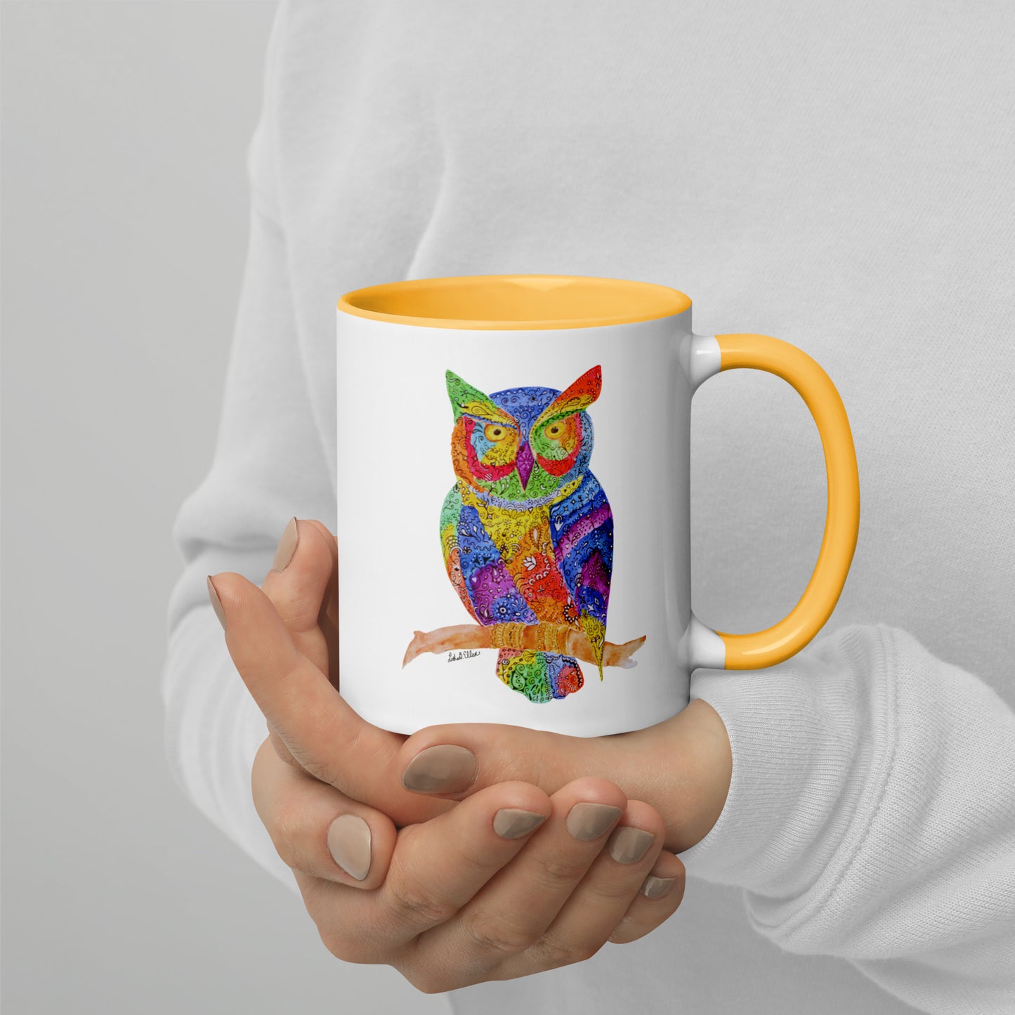 Owl Mug Featuring Original Hennamal Art & Colorful Interior- Cozy Tea Cup - Great Birthday or Housewarming Gift