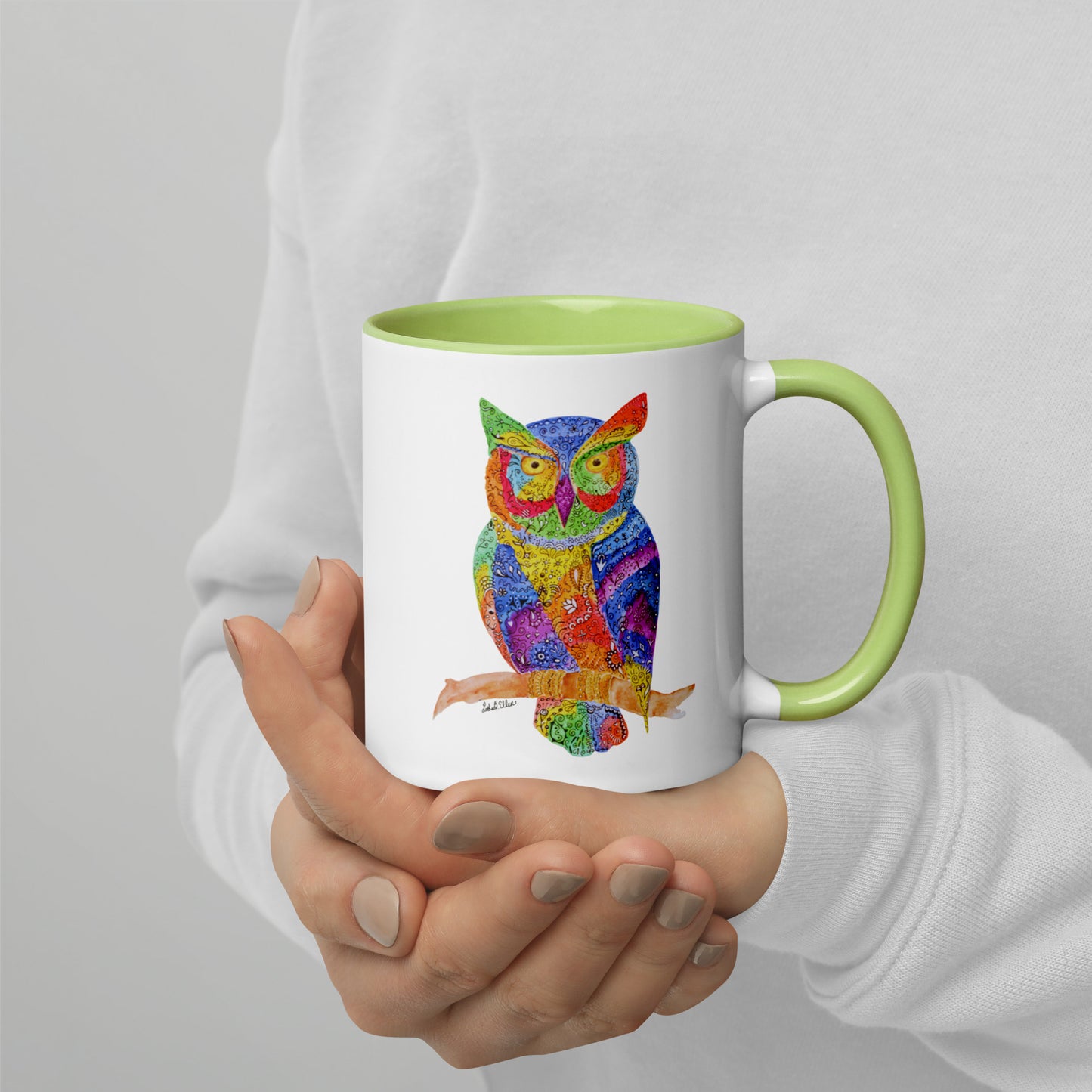 Owl Mug Featuring Original Hennamal Art & Colorful Interior- Cozy Tea Cup - Great Birthday or Housewarming Gift