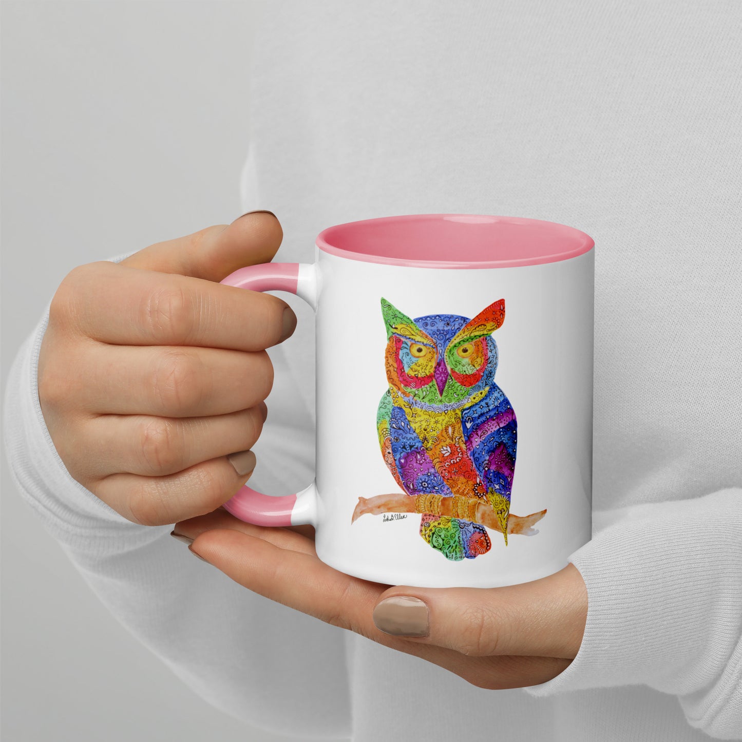 Owl Mug Featuring Original Hennamal Art & Colorful Interior- Cozy Tea Cup - Great Birthday or Housewarming Gift