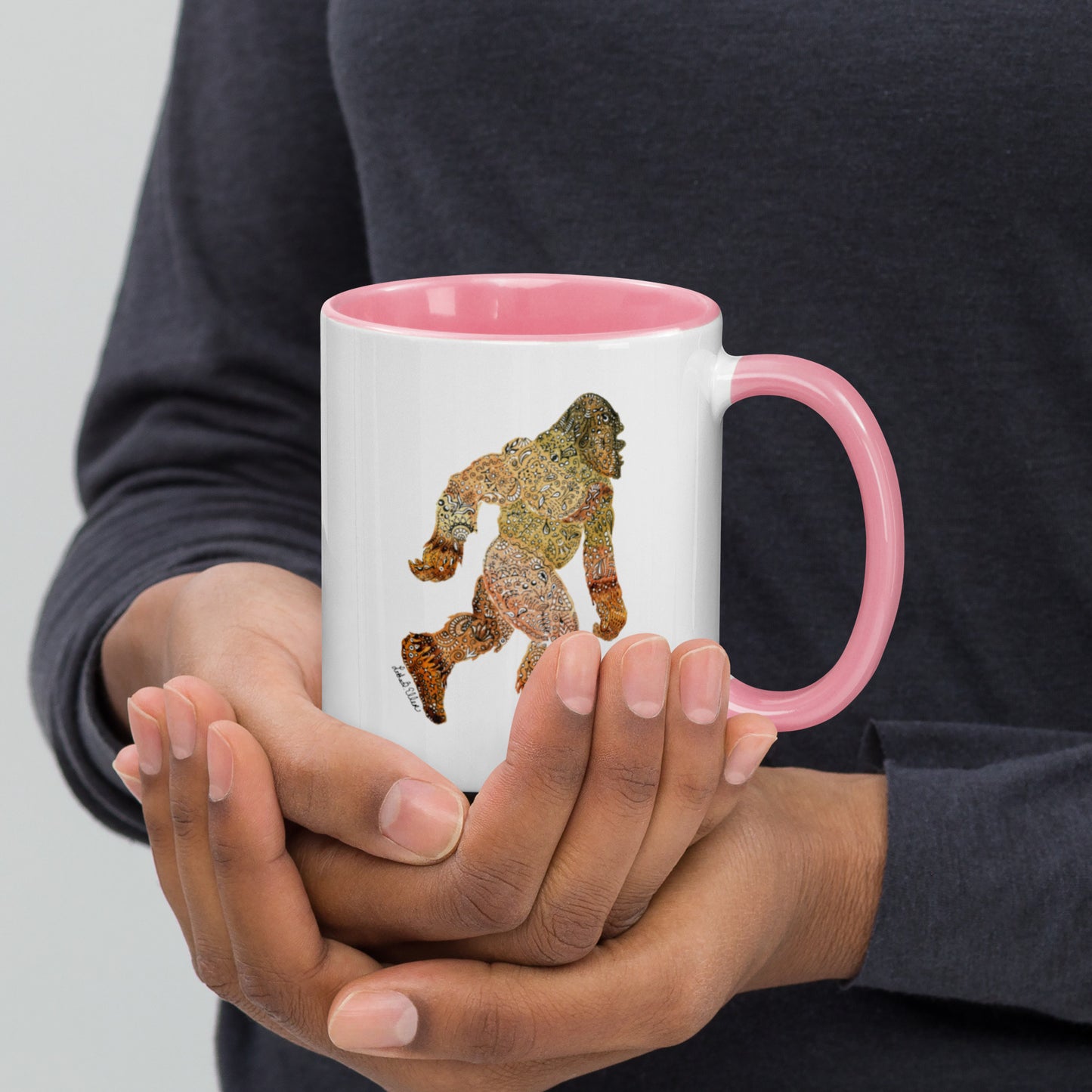 Bigfoot Unique Artwork Mug - Ceramic Sasquatch Coffee Cup - Ideal for Cryptozoology Fans - Legendary Gift for Him; Hand Painted Design Active