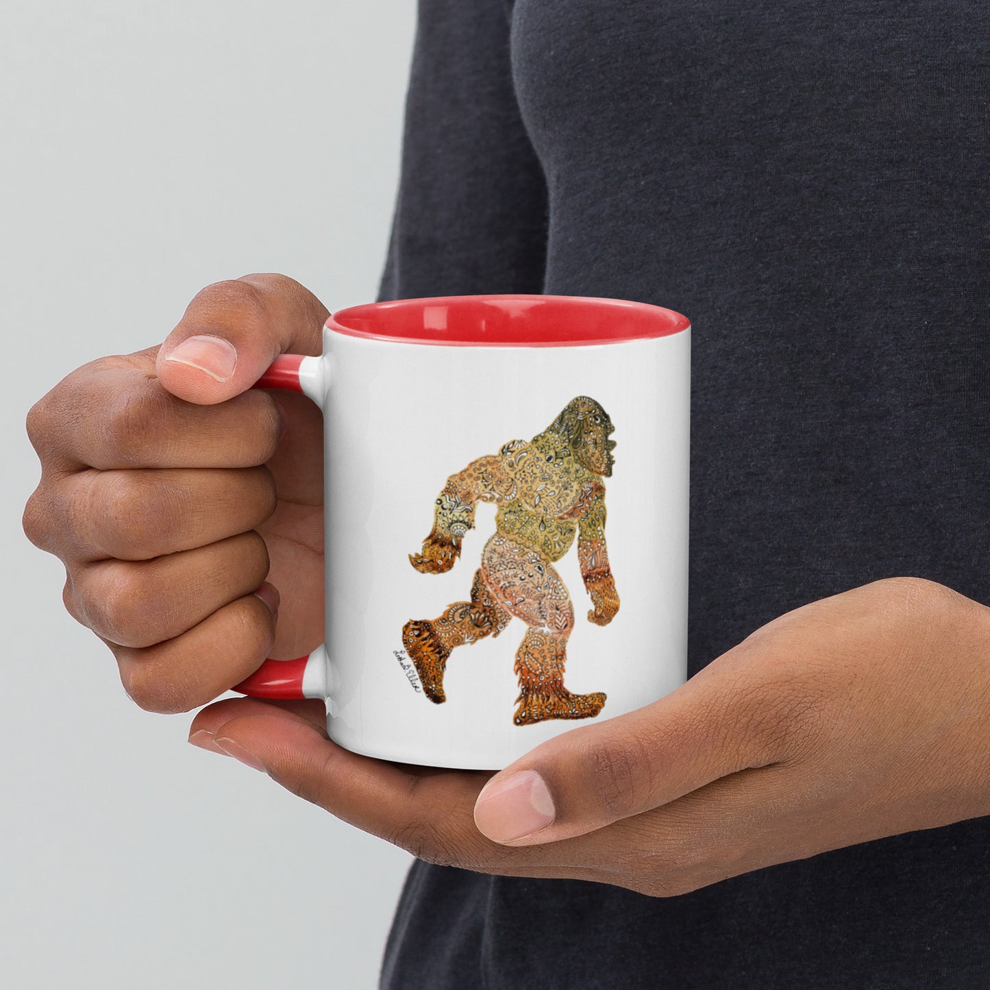 Bigfoot Unique Artwork Mug - Ceramic Sasquatch Coffee Cup - Ideal for Cryptozoology Fans - Legendary Gift for Him; Hand Painted Design Active