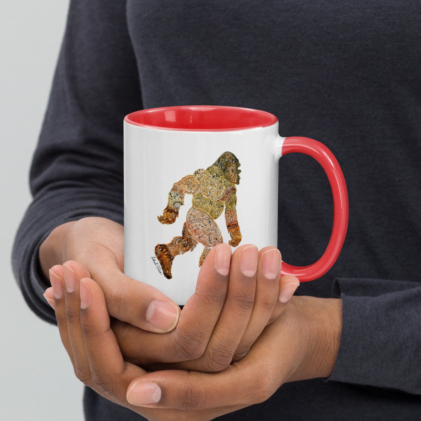 Bigfoot Unique Artwork Mug - Ceramic Sasquatch Coffee Cup - Ideal for Cryptozoology Fans - Legendary Gift for Him; Hand Painted Design Active