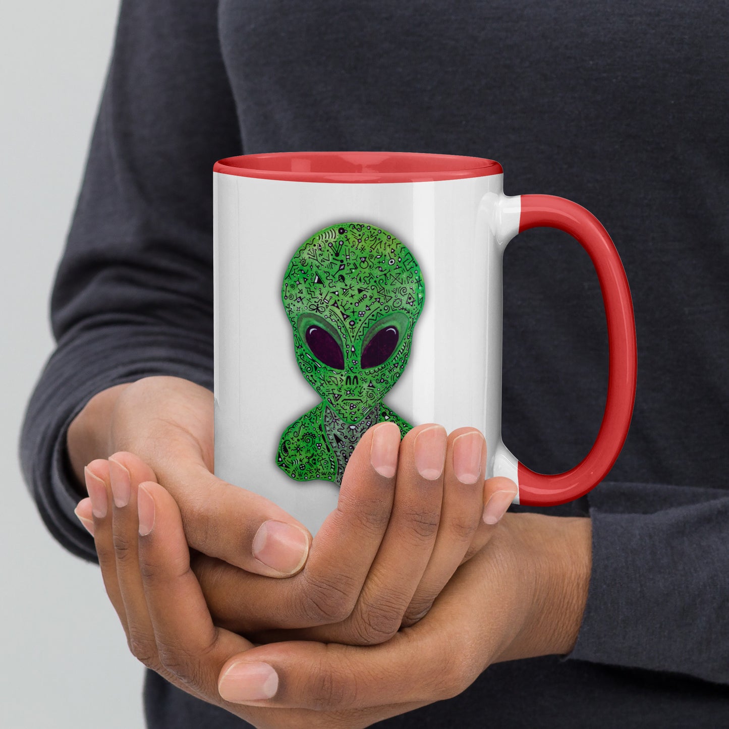 Alien Mug with Colorful Interior, Original Painting, Extraterrestrial Art, Unique Coffee Cup, Perfect Gift for SciFi Lovers, Cosmic Alien Mug