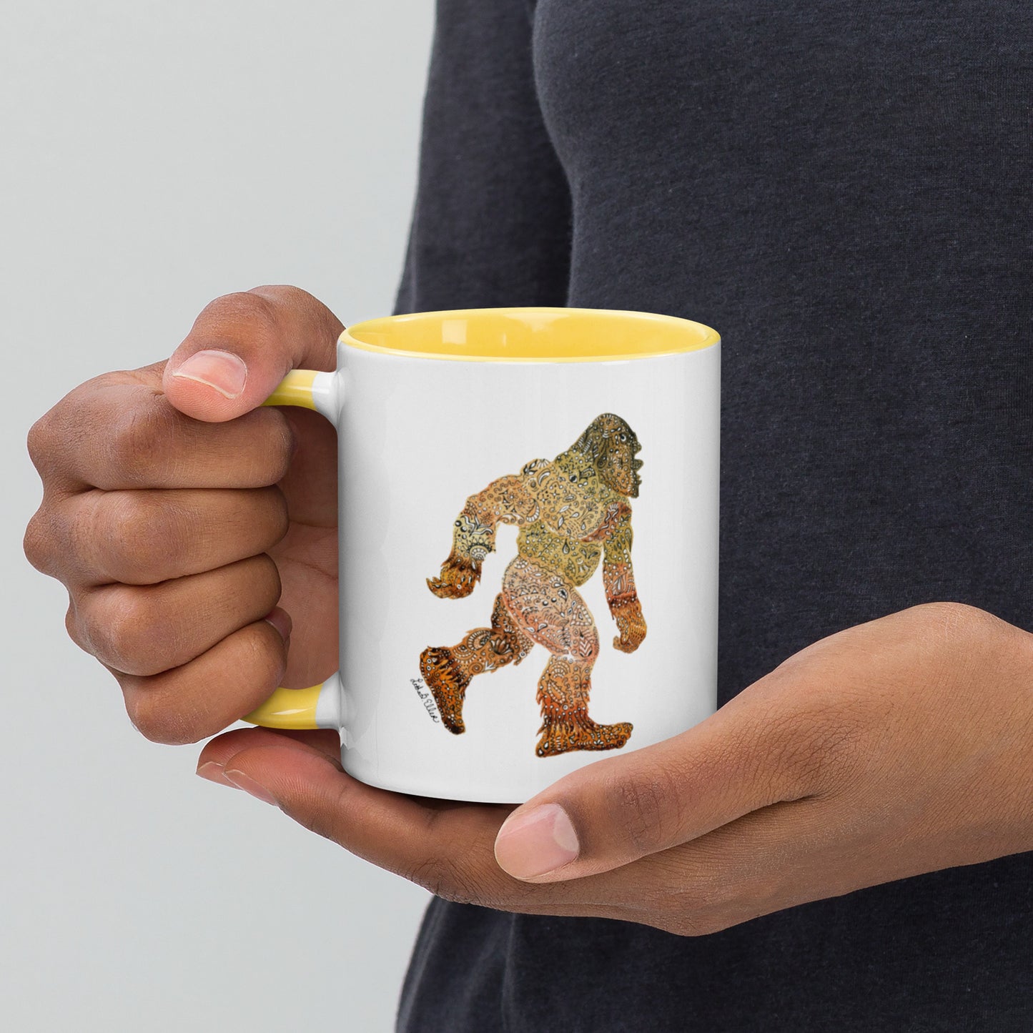 Bigfoot Unique Artwork Mug - Ceramic Sasquatch Coffee Cup - Ideal for Cryptozoology Fans - Legendary Gift for Him; Hand Painted Design Active