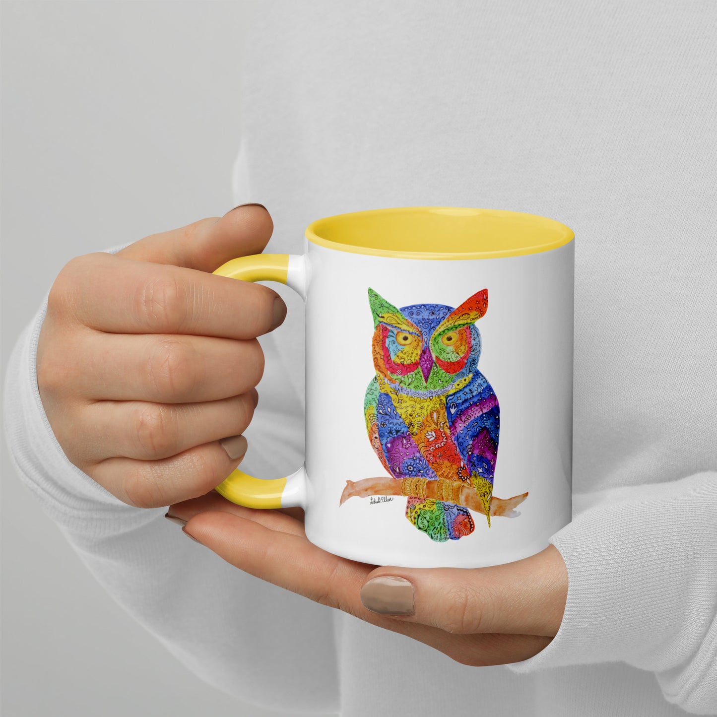 Owl Mug Featuring Original Hennamal Art & Colorful Interior- Cozy Tea Cup - Great Birthday or Housewarming Gift