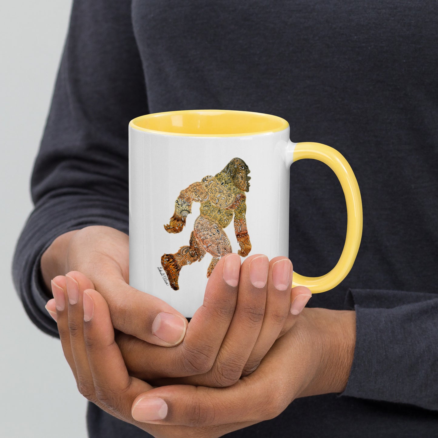 Bigfoot Unique Artwork Mug - Ceramic Sasquatch Coffee Cup - Ideal for Cryptozoology Fans - Legendary Gift for Him; Hand Painted Design Active