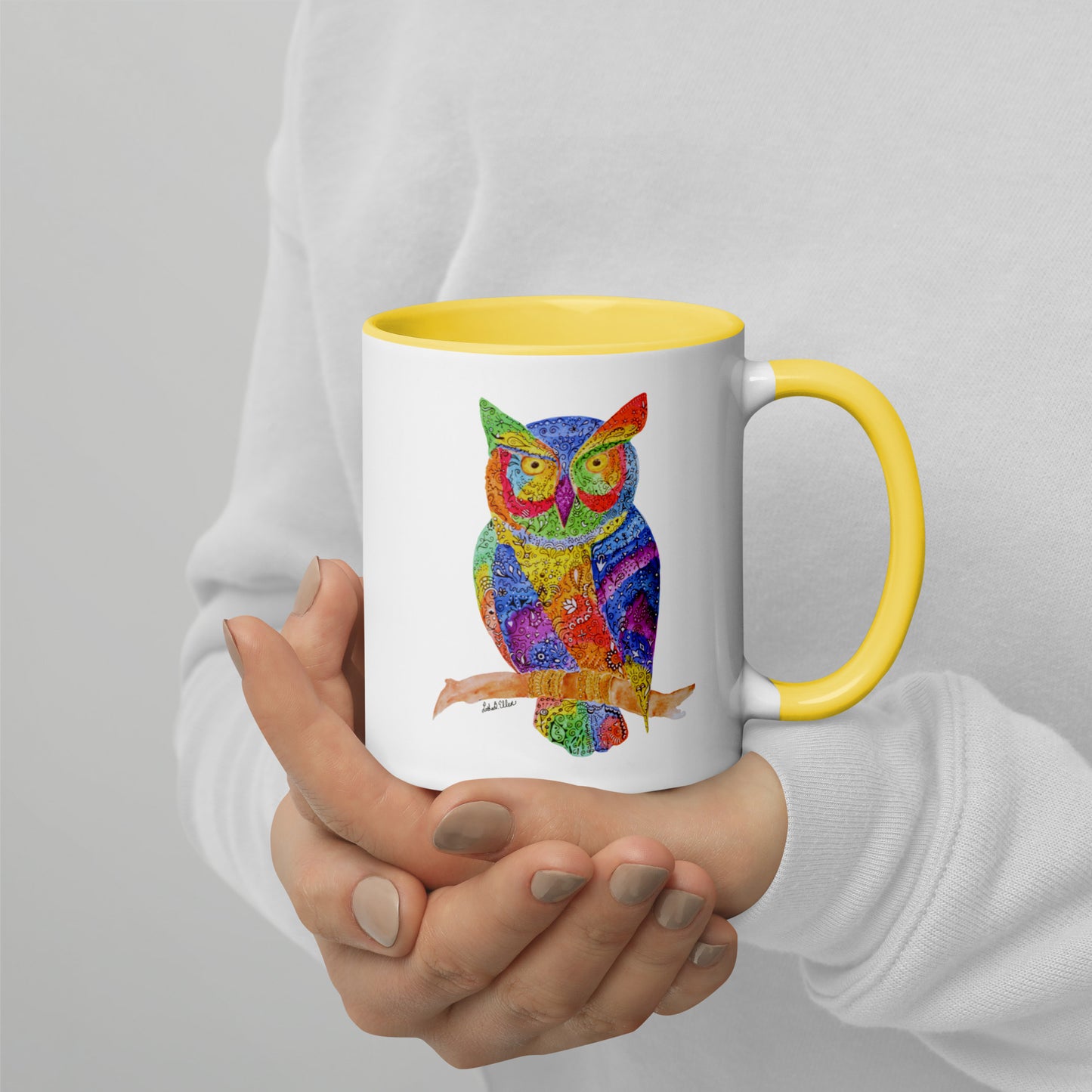 Owl Mug Featuring Original Hennamal Art & Colorful Interior- Cozy Tea Cup - Great Birthday or Housewarming Gift